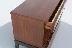  MIM Mobili Italiani Moderni Pair of MiM bedside tables in wood brown and steel from 1960s - 1531659