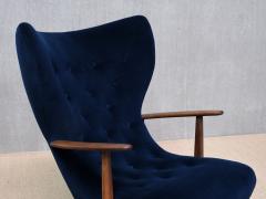  Madsen Schubell Madsen Schubell Pragh Armchair in Navy Pierre Frey Velvet Denmark 1950s - 4492565