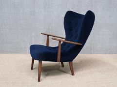  Madsen Schubell Madsen Schubell Pragh Armchair in Navy Pierre Frey Velvet Denmark 1950s - 4492567