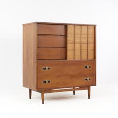  Mainline by Hooker Mainline by Hooker Mid Century Walnut and Cane 8 Drawer Highboy Dresser - 3688517