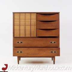  Mainline by Hooker Mainline by Hooker Mid Century Walnut and Cane 8 Drawer Highboy Dresser - 3688520