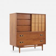  Mainline by Hooker Mainline by Hooker Mid Century Walnut and Cane 8 Drawer Highboy Dresser - 3690453