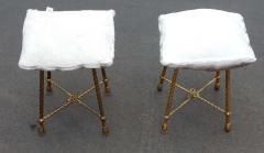  Maison Bagu s 1950 1970 Pair of Stools Gilded Brass Style Rope in the Style of Maison Bagu s - 2422514