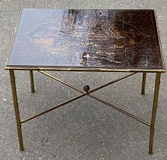  Maison Bagu s 1950 Maison Bagu s or Jansen Table Bamboo Decor in Gilt Bronze with China Lacq - 2513142