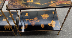  Maison Bagu s 1950 Pair of Maison Bagu s Tables Bamboo Decor in Gilt Bronze with Chinese Lacq - 3008477