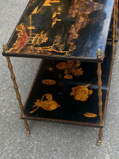  Maison Bagu s 1950 Pair of Maison Bagu s Tables Bamboo Decor in Gilt Bronze with Chinese Lacq - 3008490