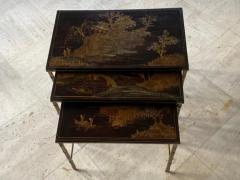  Maison Bagu s 1950 Series Of 3 Maison Bagu s Nesting Tables In Gilt And Patinated Bronze Lacq - 4003228