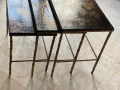  Maison Bagu s 1950 Series Of 3 Maison Bagu s Nesting Tables In Gilt And Patinated Bronze Lacq - 4003229