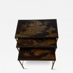  Maison Bagu s 1950 Series Of 3 Maison Bagu s Nesting Tables In Gilt And Patinated Bronze Lacq - 4003982