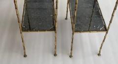  Maison Bagu s 1970 Pair of Gilt Bronze Tables Bamboo Decor Maison Bagu s Olded Mirror Tops - 3747594