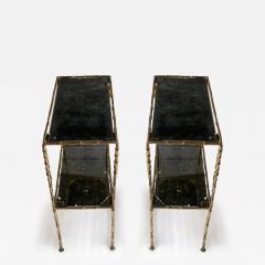  Maison Bagu s 1970 Pair of Gilt Bronze Tables Bamboo Decor Maison Bagu s Olded Mirror Tops - 3756334