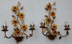  Maison Bagu s 1970 Pair of Wall Lamp in the Style of Maison Bagu s with Orange Color Flowers - 2392792