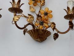  Maison Bagu s 1970 Pair of Wall Lamp in the Style of Maison Bagu s with Orange Color Flowers - 2392798