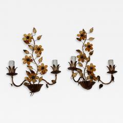  Maison Bagu s 1970 Pair of Wall Lamp in the Style of Maison Bagu s with Orange Color Flowers - 2394010