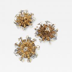  Maison Bagu s 1970 Suite of 3 Ceiling Lights or Wall Lamps Maison Bagu s Or Banci Glass leave - 3489230