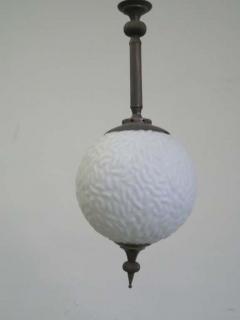 Maison Bagu s 2 Italian Modern Neoclassical Brass Milk Glass Ball Pendants Flush Mounts - 1723098
