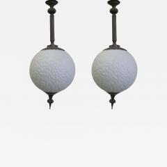  Maison Bagu s 2 Italian Modern Neoclassical Brass Milk Glass Ball Pendants Flush Mounts - 1724874