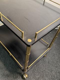  Maison Bagu s BRASS BAMBOO BAR CART WITH BLACK DOUBLE TIERS IN THE STYLE OF MAISON BAGUES - 4318487