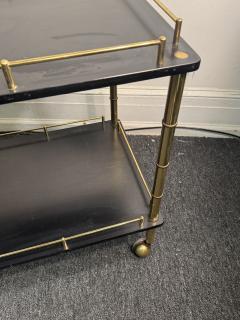  Maison Bagu s BRASS BAMBOO BAR CART WITH BLACK DOUBLE TIERS IN THE STYLE OF MAISON BAGUES - 4318490