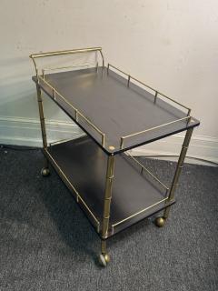  Maison Bagu s BRASS BAMBOO BAR CART WITH BLACK DOUBLE TIERS IN THE STYLE OF MAISON BAGUES - 4318492
