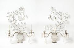  Maison Bagu s Bagues Style Rock Crystal Two Arm Sconces with Urn and Foliage Design - 2300166