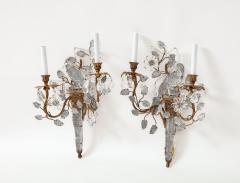  Maison Bagu s Four Large Vintage Rock Crystal Bagues Bird Rock Crystal Sconces - 2932617