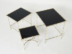  Maison Bagu s French Maison Bagu s bamboo brass black top nesting tables 1960s - 2264434