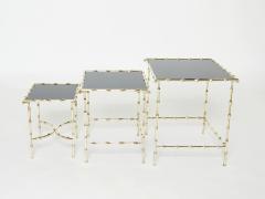  Maison Bagu s French Maison Bagu s bamboo brass black top nesting tables 1960s - 2264435