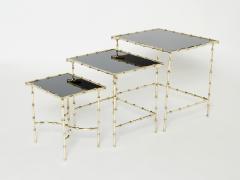  Maison Bagu s French Maison Bagu s bamboo brass black top nesting tables 1960s - 2264436