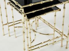  Maison Bagu s French Maison Bagu s bamboo brass black top nesting tables 1960s - 2264437