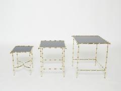  Maison Bagu s French Maison Bagu s bamboo brass black top nesting tables 1960s - 2264438