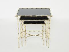  Maison Bagu s French Maison Bagu s bamboo brass black top nesting tables 1960s - 2264440