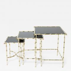  Maison Bagu s French Maison Bagu s bamboo brass black top nesting tables 1960s - 2266773