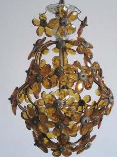  Maison Bagu s French Mid Century Cut Amber Crystal Floral Pendant Chandelier Maison Bague s - 1799967