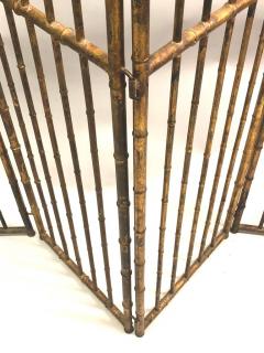  Maison Bagu s French Mid Century Modern Neoclassical Faux Bamboo Gilt Iron Screen by Bagues - 1695993