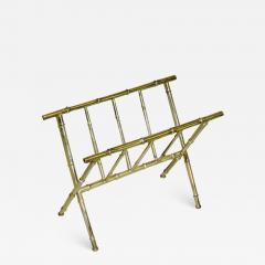  Maison Bagu s French Mid Century Modern Nickeled Brass Faux Bamboo Magazine Stand by Bagues - 1791371