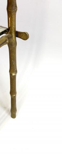  Maison Bagu s French Midcentury Brass Faux Bamboo Patinated Mirror Side Table Maison Bagues - 4401839