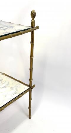  Maison Bagu s French Midcentury Brass Faux Bamboo Patinated Mirror Side Table Maison Bagues - 4401840