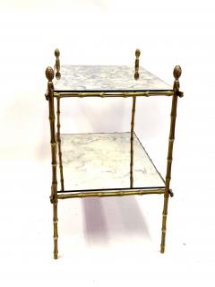  Maison Bagu s French Midcentury Brass Faux Bamboo Patinated Mirror Side Table Maison Bagues - 4401848