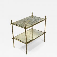  Maison Bagu s French Midcentury Brass Faux Bamboo Patinated Mirror Side Table Maison Bagues - 4402481