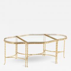  Maison Bagu s French three part Gilt bronze Glass Coffee Table attributed to Bagues C 1950  - 3517424