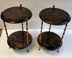  Maison Bagu s House Side Tables with Bamboo Decor in Gilt Bronze and Chinese Lacquer Top - 4820786