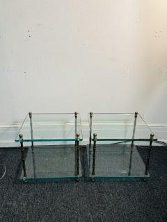  Maison Bagu s MID CENTURY PAIR OF BRASS BAMBOO AND GLASS DOUBLE TIER TABLES - 4275151