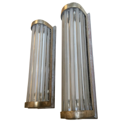  Maison Bagu s Maison Bagu s Pair of 40s Silver Leaf Patina Sconces with Sandblasted Glass Rod - 637115