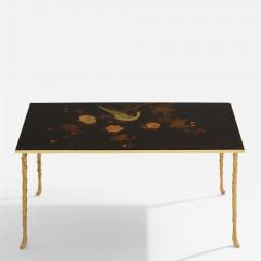  Maison Bagu s Maison Bagu s bamboo brass chinese lacquered small coffee table 1950s - 4475332