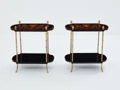  Maison Bagu s Maison Bagu s bronze bamboo wood marquetry side tables 1940s - 3591934