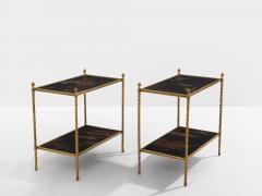  Maison Bagu s Maison Bagu s foliage gilt bronze chinoiserie lacquered end tables 1940s - 4245325