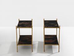  Maison Bagu s Maison Bagu s foliage gilt bronze chinoiserie lacquered end tables 1940s - 4245326