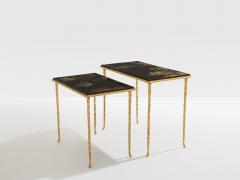  Maison Bagu s Maison Bagu s foliage gilt bronze chinoiserie lacquered side tables 1950s - 4446692