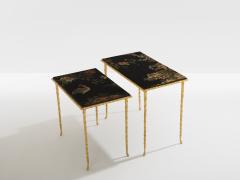  Maison Bagu s Maison Bagu s foliage gilt bronze chinoiserie lacquered side tables 1950s - 4446693